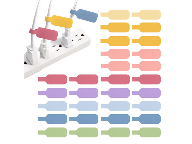 Cable Labels - Medium, Macaron (30-Pack) Write On Cord Tags for Wire Management and Identification