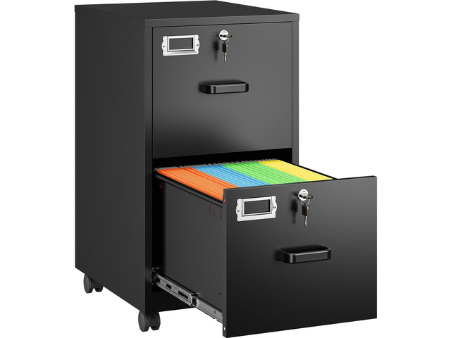2 Drawer File Cabinet on Wheels,Metal Filing Cabinet with Lock,Black Rolling File Cabinets with Casters,Under Desk Office Cabinets for Home...