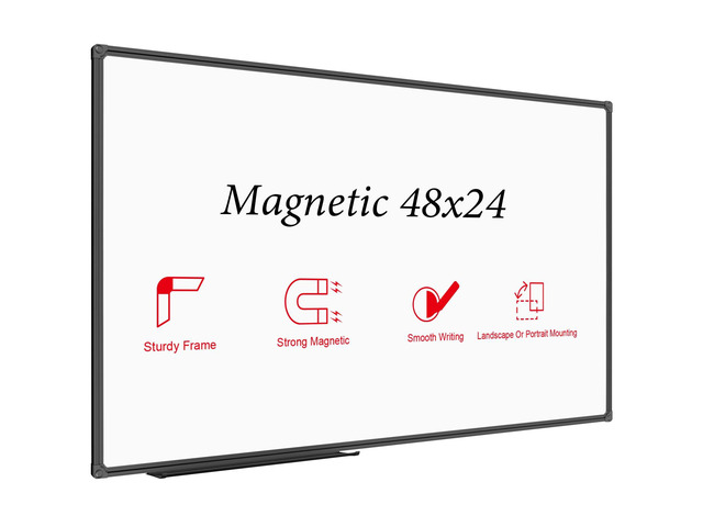 Magnetic Whiteboard/White Board, Dry Erase Board 48 x 24 Inch, Black Aluminum Frame Wall Mounted Board for Office Home and School