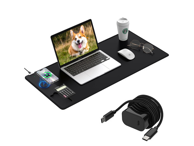 Mouse Pad 31.5x15.75 Inch with Calculator, 15W Magnetic Wireless Charging Desk Mat, XXL Desk Pad, Home Office Large Keyboard Pad with Ultra-Smooth...