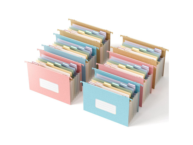 Wheat Straw Hanging File Folders,7-Pocket Accordion Organizer 1.2' Accordion Pockets, Large Capacity, Letter Size for Filing Cabinet, 100% BPA...