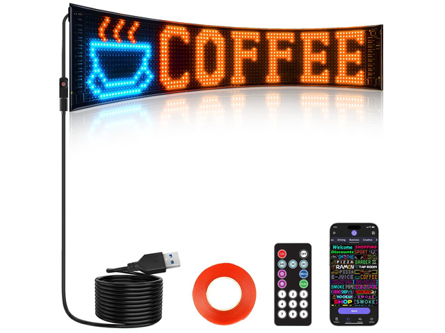 Bright Multiple Programmable LED Sign, 23''x5'' Full Color Scrolling LED Signs Flexible USB 5V LED Store Sign Bluetooth App Control Custom Text...