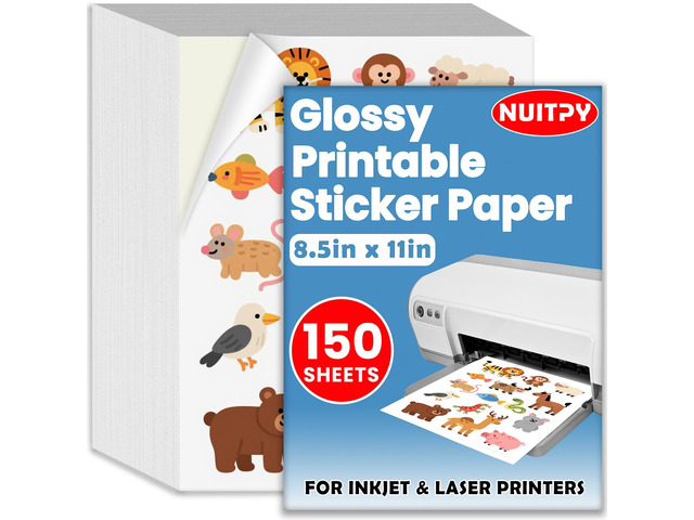 150 Sheets Glossy Sticker Paper, 8.5in x 11in Printable Sticker Paper Self-adhesive Sticker Papers for Inkjet & Laser Printer, Vibrant Colors,...