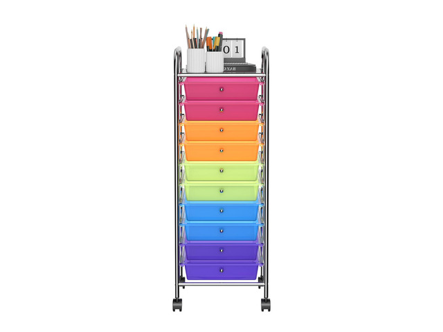 Storage Cart, Rolling Utility Cart with 10 Drawers, Portable Handles & Lockable Wheels, Mobile Paper Toys Storage Organizer Large Capacity for Home...