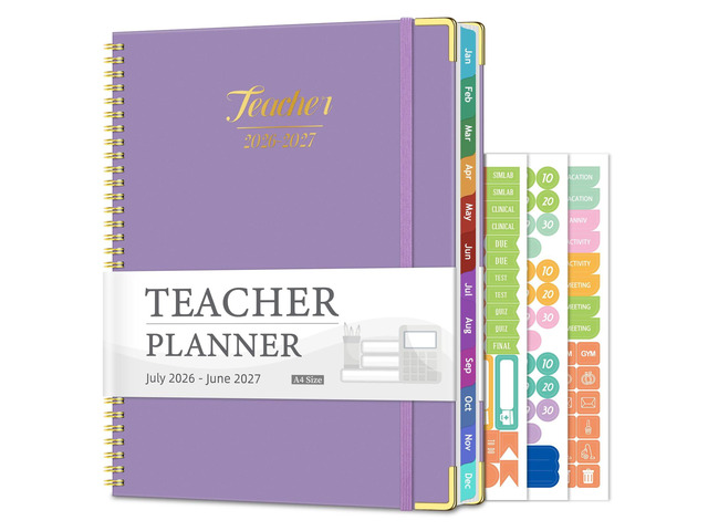 2026-2027 Teacher Planner, 14 Checklists 8.5'x11' Lesson Book July 2026-June 2027 Academic Year with Gold Corners, Thick No-Bleed Paper & Spiral...