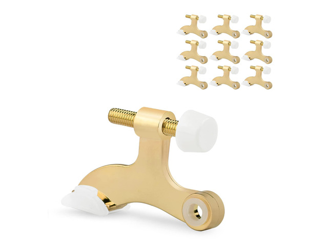 10 Pack Hinge Pin Door Stopper Bright Brass - Adjustable Heavy Duty Gold Hinge Pin Door Stops with White Rubber Bumper Tip