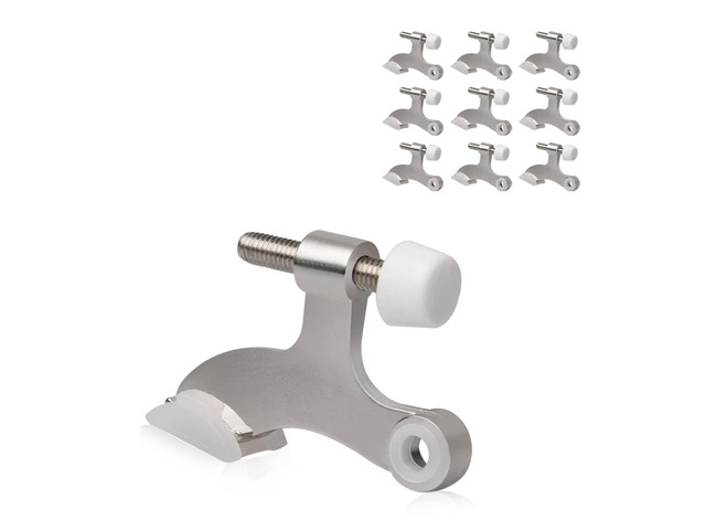 10 Pack Hinge Pin Door Stopper Brushed Satin Nickel - Adjustable Heavy Duty Hinge Pin Door Stops with White Rubber Bumper Tips