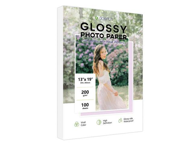13x19 Photo Paper Glossy, 54 LB Printer Photo Paper 100 Sheets 200 GSM 13 x 19 Picture Paper for Inkjet Printer and Dye Ink