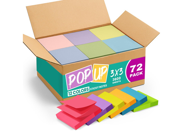 72 Pads Pop Up Sticky Notes, 3x3 Inches, Accordion Self-Stick Notes Accordion Sticky Notes Refill for Dispenser, Bulk Sticky Notes for Office,...