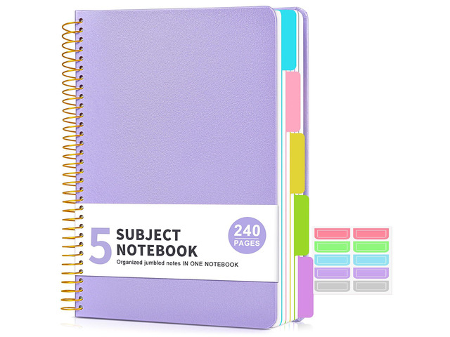5 Subject Notebook College Ruled with Removable Pocket Dividers Tabs, 240 Pages Spiral Notebook 8.5 x 11, Lined Journal Notebook for Women,...