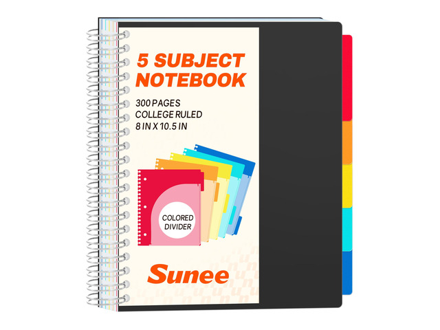 Spiral Notebooks for Work with Removable Dividers & Tabs College Ruled 5 Subject, 300 Pages, 3 Hole Punched, Durable PP Cover, 8'x10.5' Notebooks...