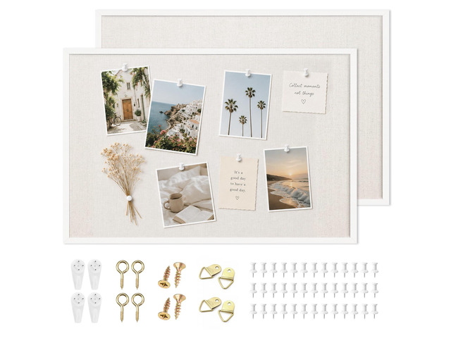 2 Pcs Linen Cork Bulletin Board, 20'x 30' White Framed Cork Board, Vision Board, Ideal for School, Home, Office, Decor, School and Cubicle