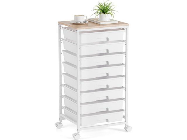 Rolling Storage Cart with 8 Drawers,White Utility Cart on Wheels with Wooden Tabletop,Teacher Organization for Classroom, Art Cart for...