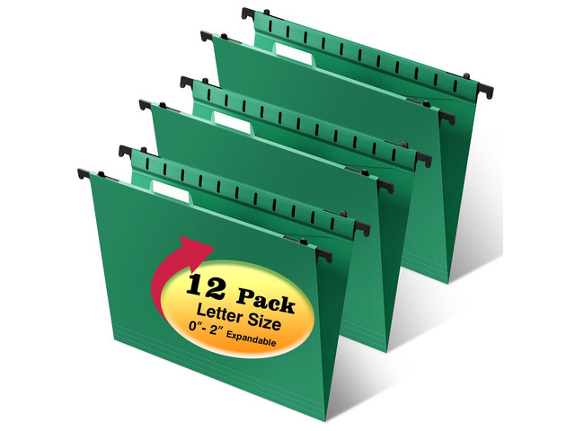 Plastic Hanging File Folders,Letter Size, 12 Pack, Green Reinforced Hang Folders, Standard File Folders for Filing Cabinet, Plastic Hanging...