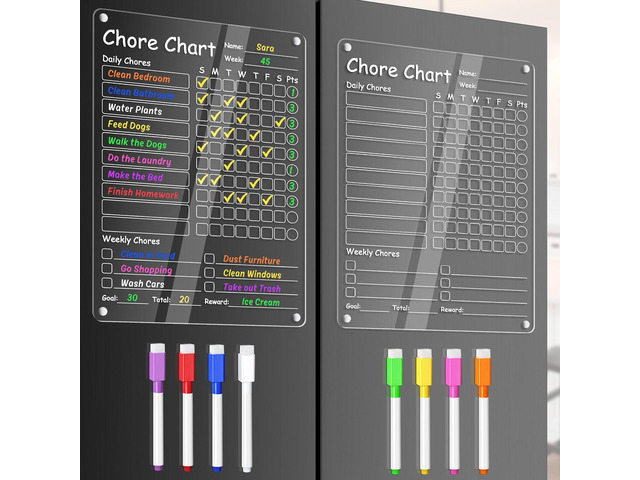 Acrylic Chore Chart Clear Dry Erase Checklist Chore Boars for Family Chores Checklist Reward Chart Responsibility Chart, 12x9'', 2 Boards