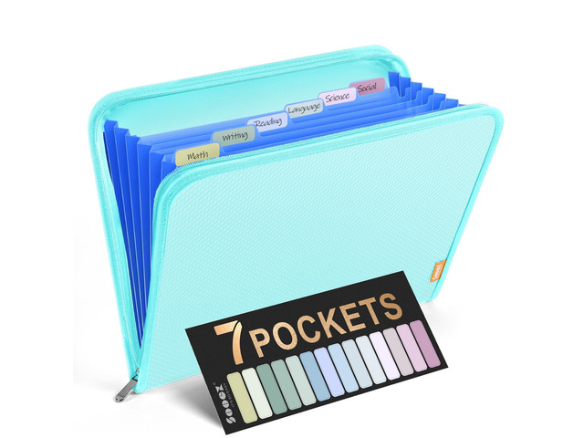 7 Pockets Accordion File Organizer, Zipper Expanding File Folder A4 Reinforced Plastic Accordion Folder Organizer, A4 Letter Size Portable Folders...