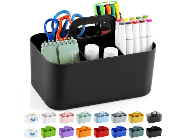Multiuse Caddy Organizer with Handle, Portable Divided Plastic Tote Bin - Art Craft, Stationary Pen Marker Crayons, Makeup Hair Supplies Storage -...
