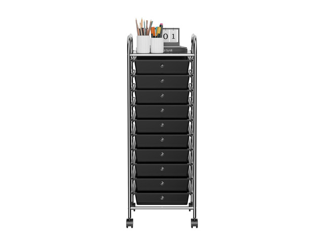 Storage Cart, Rolling Utility Cart with 10 Drawers, Portable Handles & Lockable Wheels, Mobile Paper Toys Storage Organizer Large Capacity for Home...