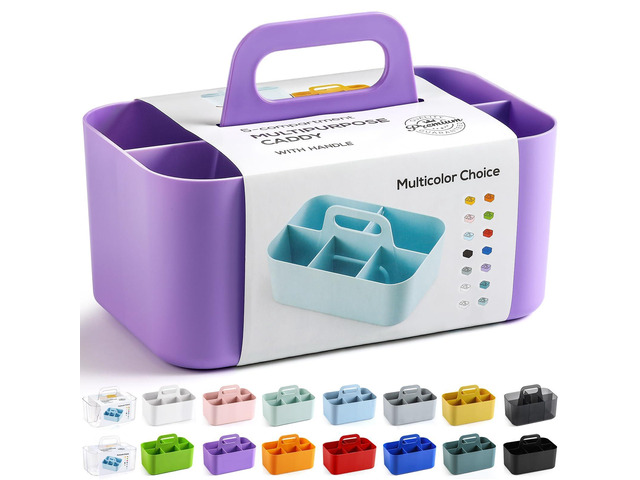 Multiuse Caddy Organizer with Handle, Portable Divided Plastic Tote Bin - Art Craft, Stationary Pen Marker Crayon, Makeup Hair Supplies Storage -...