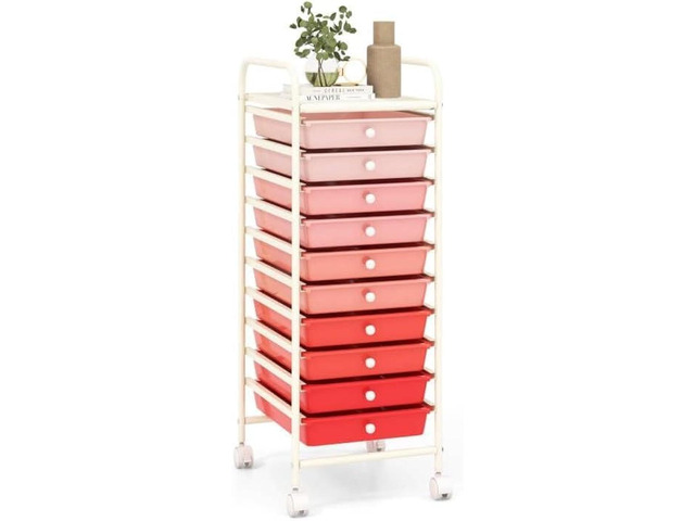 Storage Cart, Rolling Utility Cart with 10 Drawers, Portable Handles & Lockable Wheels, Mobile Paper Toys Storage Organizer Large Capacity for Home...