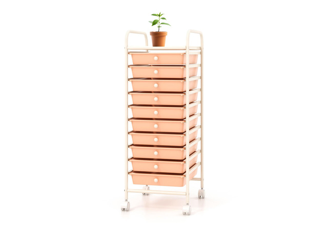 Storage Cart, Rolling Utility Cart with 10 Drawers, Portable Handles & Lockable Wheels, Mobile Paper Toys Storage Organizer Large Capacity for Home...