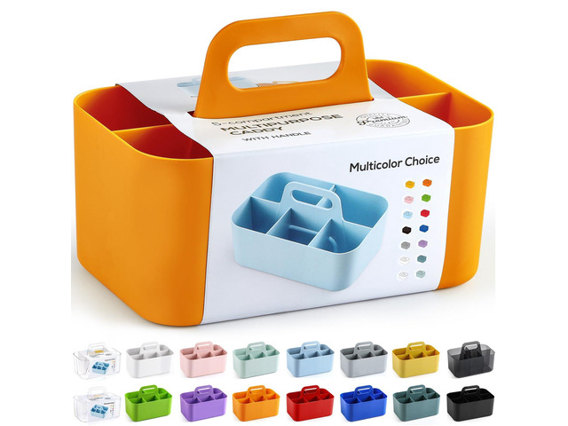 Multiuse Caddy Organizer with Handle, Portable Divided Plastic Tote Bin - Art Craft, Stationary Pen Marker Crayon, Makeup Hair Supplies Storage -...