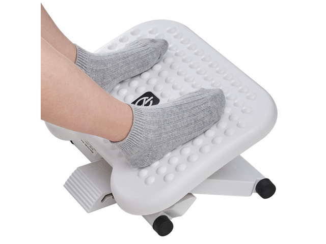 Adjustable Foot Rest for Under Desk with 3 Height Position, White 18×13 inch platform, massage texture, ±30° tilt, large non-skid surface,...