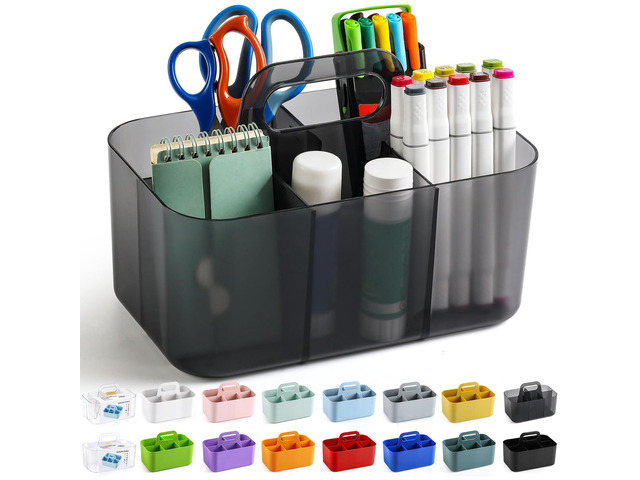 Multiuse Caddy Organizer with Handle, Portable Plastic Tote Bin - Art Craft, Stationary Pen Marker Crayons, Makeup Hair Supplies Storage -...