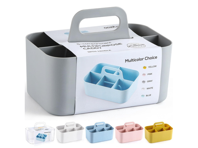 Multiuse Caddy Organizer with Handle, Portable Divided Plastic Tote Bin - Art Craft, Stationary Pen Marker Crayons, Makeup Hair Supplies Storage -...