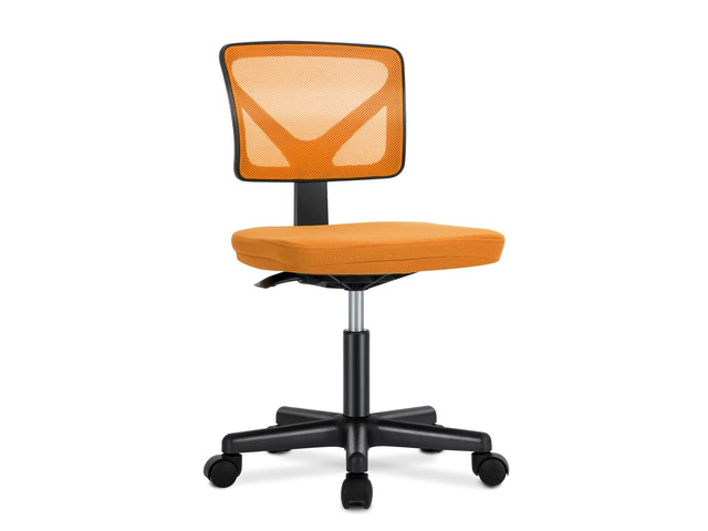 Armless Desk Chairs, Small Home Office Mesh Chairs Ergonomic Adjustable Mid Back, Swivel Rolling Task, Computer Work Vanity Small Spaces, Orange