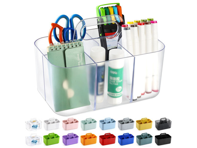 Multiuse Caddy Organizer with Handle, Portable Plastic Tote Bin - Art Craft, Stationary Pen Marker Crayons, Makeup Hair Supplies Storage -...