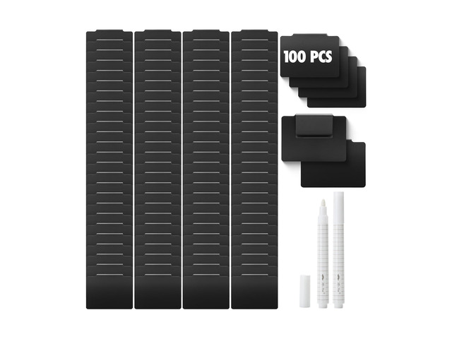 Basket Labels Clip On Set, 102 pcs 100 Removable Bin Labels Clip On with 2 Chalk Markers, Storage Bin, Basket Tags
