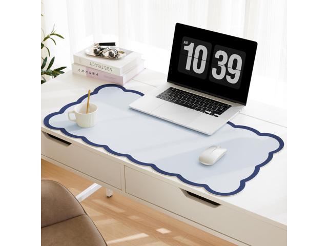 Scalloped Desk Mat, 31.5' x 15.7' Navy Blue Large Cute Aesthetic Desk Accessories, PU Leather Computer Laptop Desk Mouse Keyboard Pad, Desk Writing...