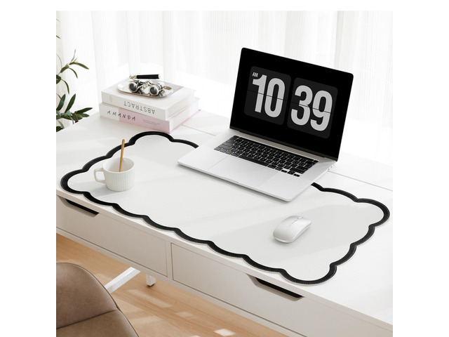 Scalloped Desk Mat, 31.5' x 15.7' Large Cute Aesthetic Desk Accessories, PU Leather Computer Laptop Desk Mouse Keyboard Pad, Desk Writing Mat for...