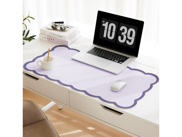 Scalloped Desk Mat, 31.5' x 15.7' Large Cute Aesthetic Desk Accessories, PU Leather Computer Laptop Desk Mouse Keyboard Pad, Desk Writing Mat for...