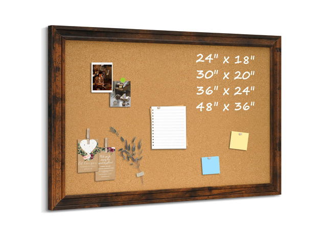 Cork Board Bulletin Board, 36'x24' Corkboard for Wall Vintage Brown Wooden Frame, Decorative Pin Board, Message Board, Notice Board, Vision Board...