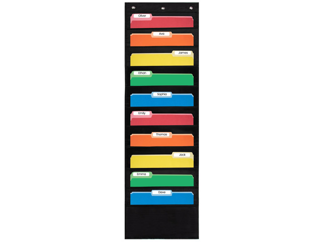 10 Pocket File Folder Pocket Chart, Black, 14' Wide x 47' Tall Versatile Wall Hanging File Folder Organizer for Classrooms, Offices, Home, and More...