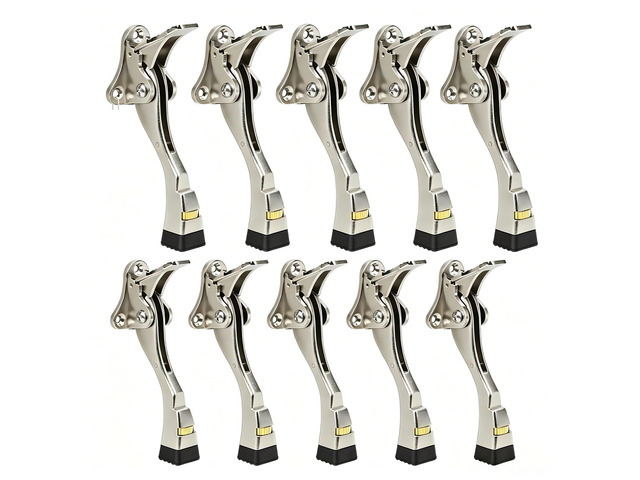 Door Stoppers, 4 Inch Kickdown Door Stop for Bottom of Door, 10 Pack Adjustable Height Door Stops with Rubber, Satin Nickel Door Holder for Heavy...