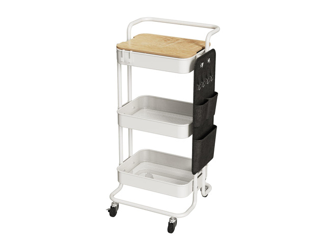 3-Tier Rolling Cart with Table Top, Metal Utility Cart with Side Bags Tray Storage Organizer, Lockable Wheels, 4 Hooks, Art Cart for Kitchen,...