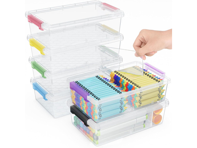 6 Pack Extra Large Pencil Box with Removable Divider, Thickened Pencil Case Bulk, Clear Crayon Marker Organizer Stackable Plastic Small Storage...