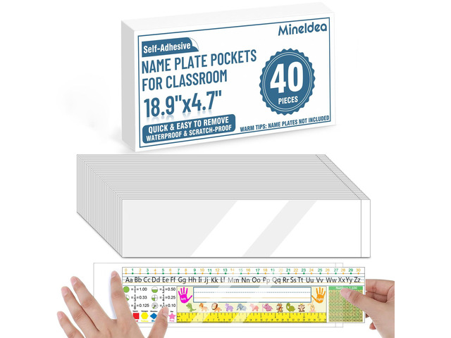 40 PCS Nameplate Pocket, 18.9' x 4.7' Adhesive Desk Name Tag Sleeves Easy Remove Nameplates Holder, Thicken Clear Scratch Proof Name Tag Pockets...
