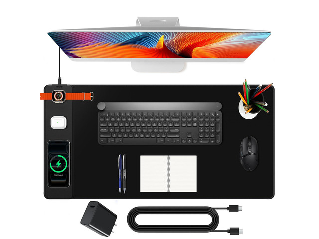 Mouse Pad with Magnetic Wireless Charging, Large Desk Mat, Non-Slip Mouse Mat, Keyboard Pad for Gaming, Desk, Office, PC