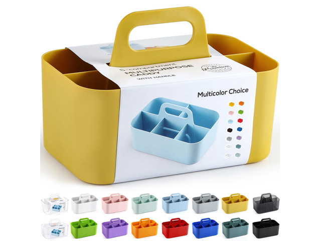 Multiuse Caddy Organizer with Handle, Portable Divided Plastic Tote Bin - Art Craft, Stationary Pen Marker Crayon, Makeup Hair Supplies Storage -...