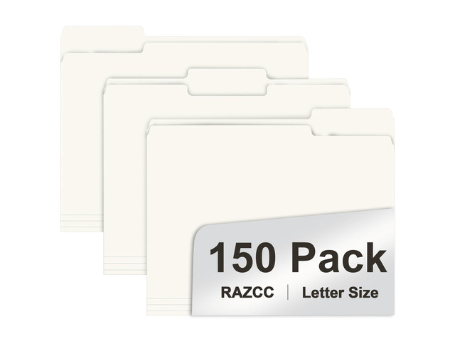 File Folder, 150 Pack 1/3 Cut Tab File Folders Letter Size, Folders for Dcouments, Folders with Tab Great for Organizing and Easy File Storage, White