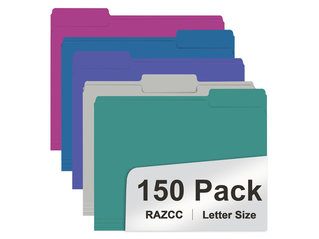 File Folder, 150 Pack 1/3 Cut Tab File Folders Letter Size, Colored File Folders for Office Classroom Use, Colored Folders with Tabs, Assorted 5...