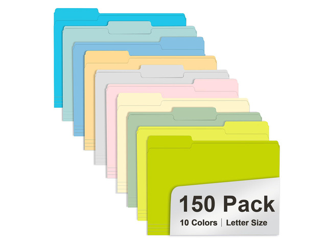 File Folder, 150 Pack Colored File Folders, 1/3 Cut Tab File Folder Letter Size, Filing Folders with Tabs for Office School Business Use, Assorted...