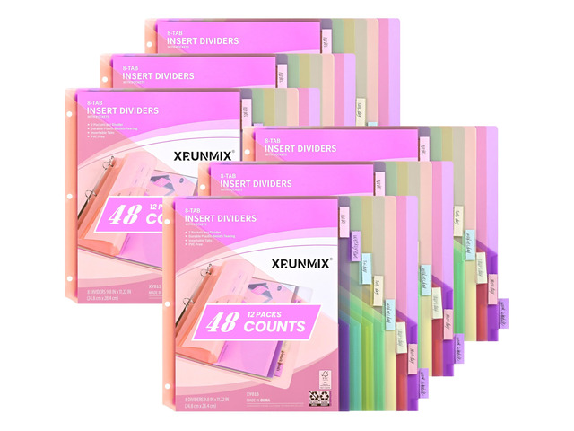 48 Counts 8-Tab Binder Dividers, Index Pockets for 3 Ring Binders, 8 Pastel Colors, US Letter Size (6)