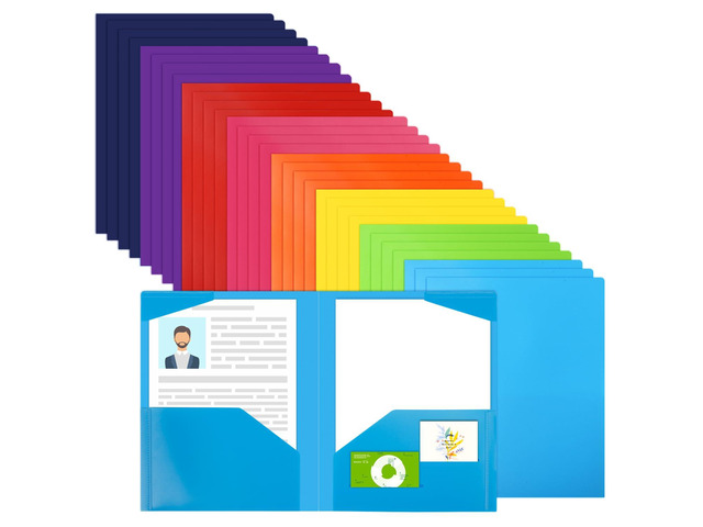 32pcs Plastic Folders with Pockets, Heavy Duty Folders with 4 Pockets for Office and School, Letter Size, 8 Assorted Colors