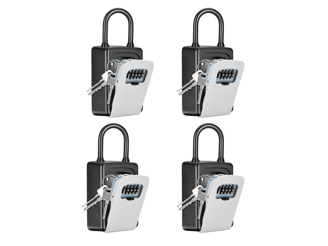 Portable Key Lock Box, Upgrade Clearly Visible Numbers, Lock Box Wall Mounted for House Key, 5 Key Capacity, Weatherproof Resettable Code (4 Pack,...