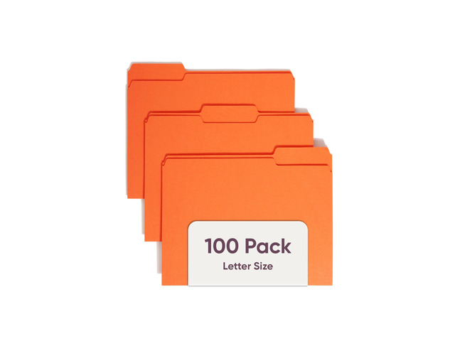 Colored File Folder, 1/3-Cut Tab, Letter Size, Orange, 100 per Box (12543)